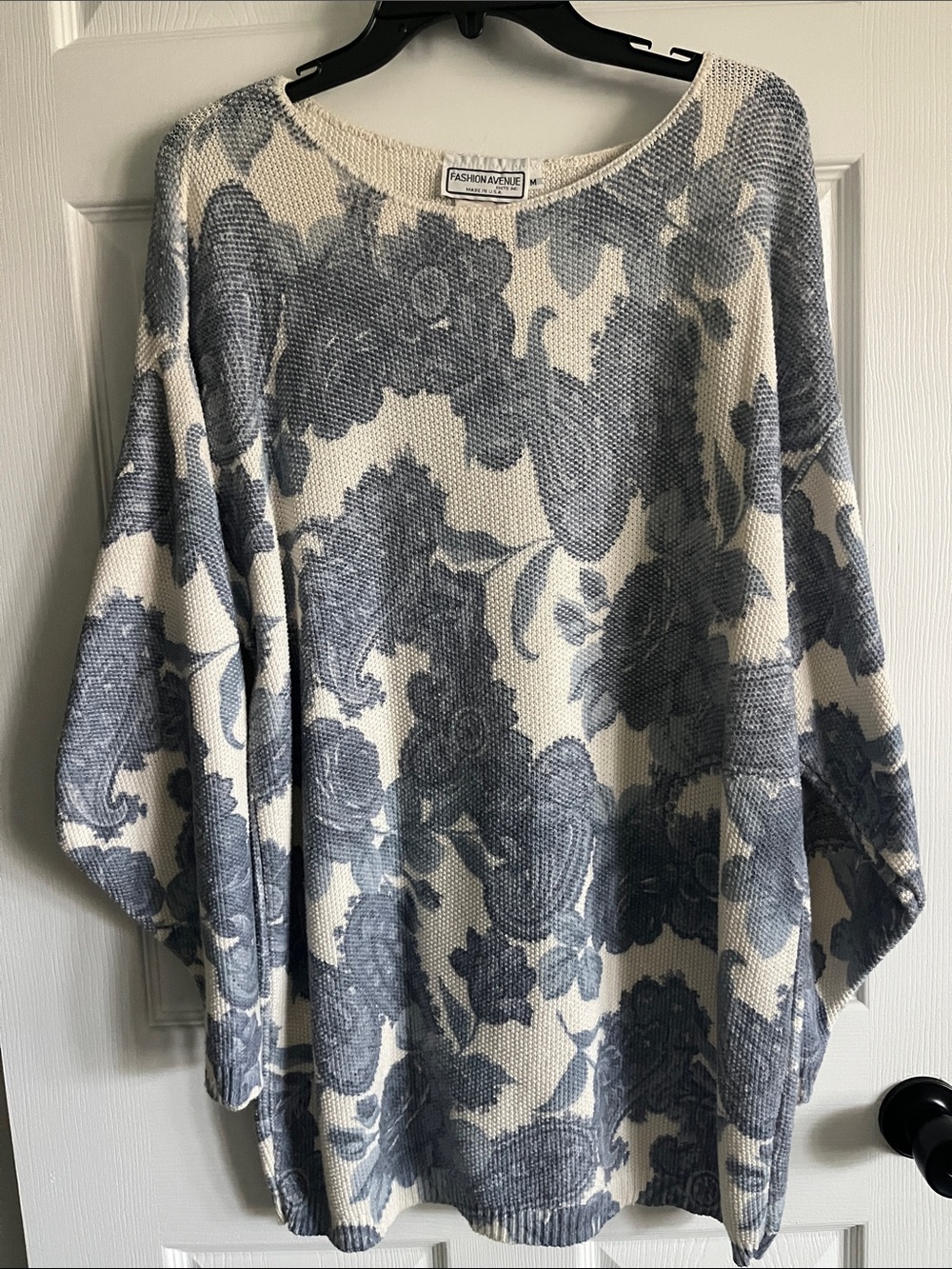 Women's Cream and Gray Floral Sweater